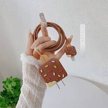5 chiếc ốp bảo vệ cáp sạc hình kem dễ thương, bao bảo vệ cáp dữ liệu tương thích với bộ sạc Apple 20W, vỏ cuộn dây cáp cho bộ chuyển đổi. - Màu nâu Sô-cô-la - Xem 4