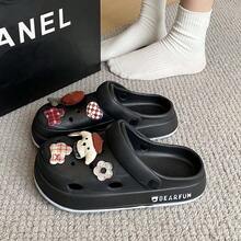 時尚派對休閒可愛卡通洞洞鞋，女款辦公室居家夏季沙灘鞋，戶外園藝鞋 - 黑色 - 查看 6
