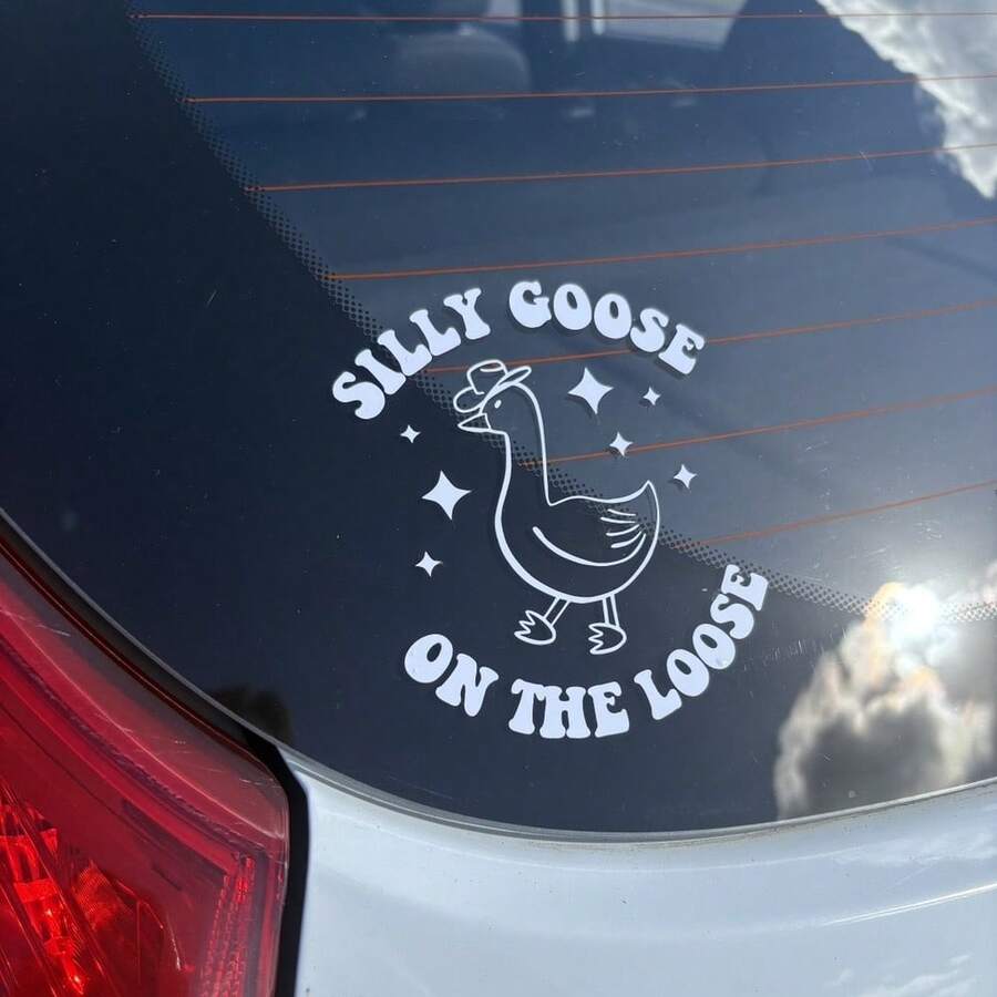 1 Pc Silly Goose On The Loose Car Window Bumper Sticker, Funny Duck Meme Sticker Decal For Car Truck, Cute Weather Proof Car Decor Accessories - A - View 1