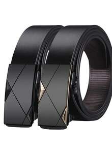 Men's Casual PU Leather Belt Set, Automatic Buckle Design, Elegant Style, Suitable For Jeans And Business Occasions, All-Season Wear - Gold - View 3