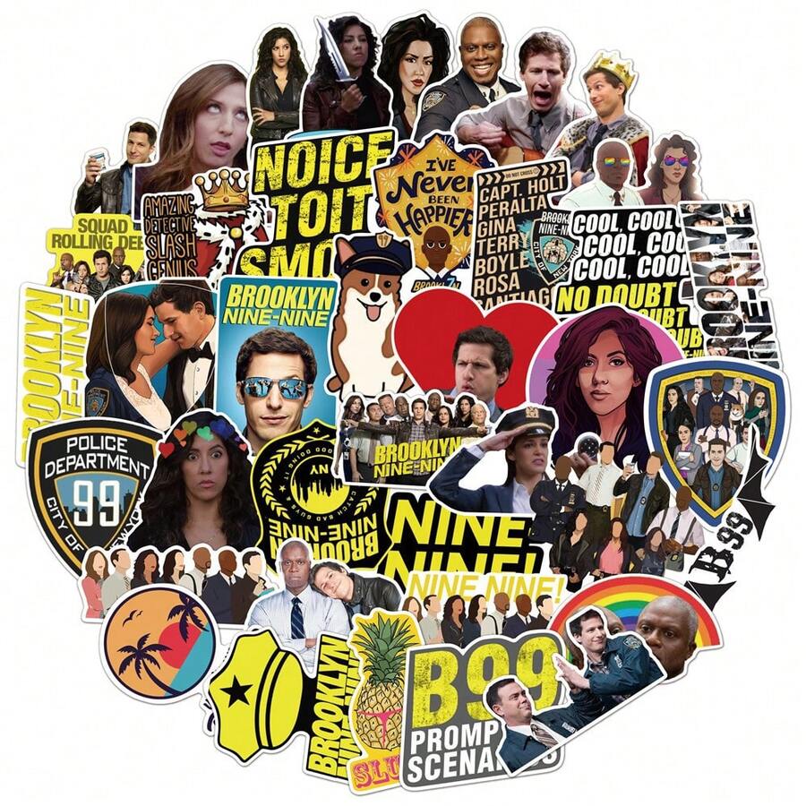 50 piezas Pegatinas de graffiti de Brooklyn 99, pegatinas decorativas DIY adecuadas para portátil, refrigerador, equipaje, funda de teléfono, vaso de agua - Multicolor - Ver 1