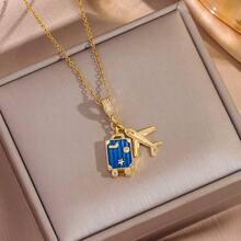 1pc 18K Gold Plated Fashionable Jet Plane Pendant Necklace, Luxury Titanium Steel Clavicle Chain Jewelry For Women - 40+5cm - View 10