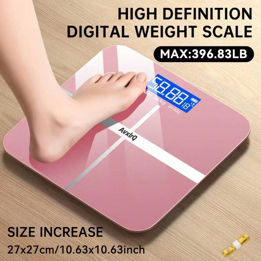belibuy Weight Scale Electronic Scale, 396 Pound Digital Bathroom Scale, High-Precision Weight Scale With LCD High-Definition Display And Temperature Display (Switchable Between KG And Scale), Ultra Wide Platform, High-Precision Electronic Weighing - Rose Pink - View 1