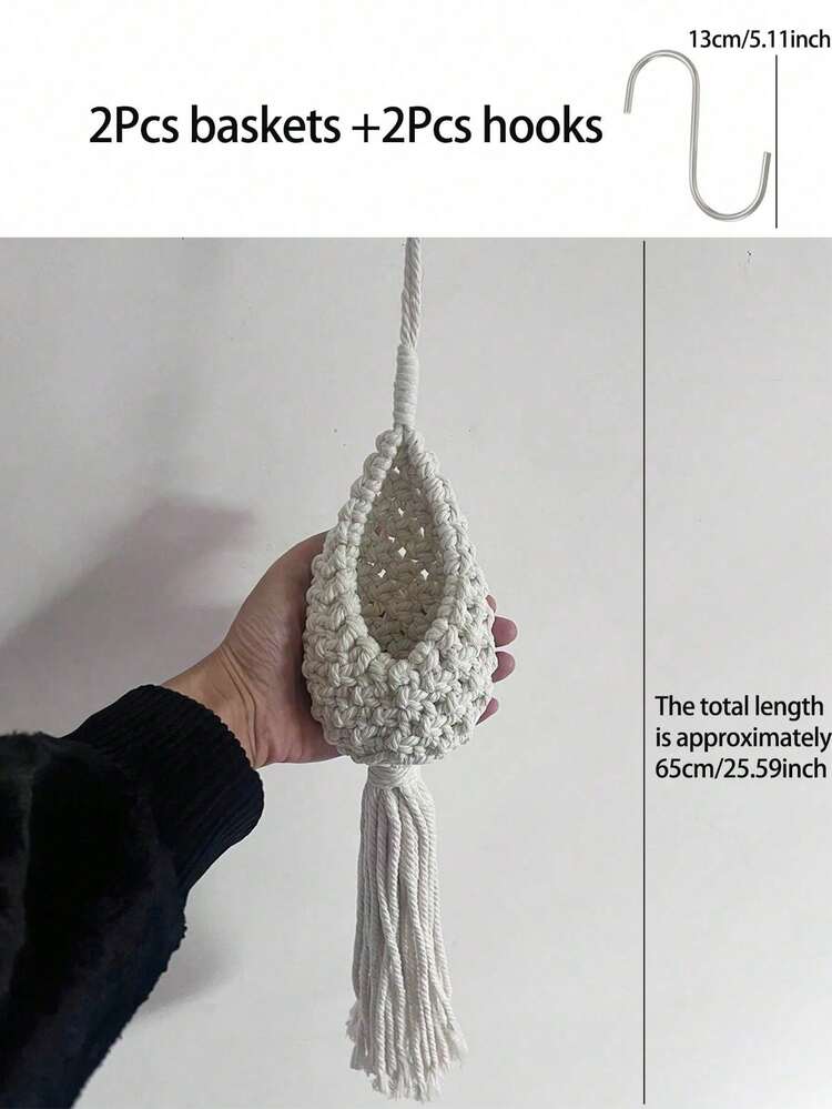 1个手工波西米亚风流苏吊篮，适合室内悬挂植物，也可作果蔬收纳篮。这款装饰性吊篮饰有鸟巢状流苏，可用于室内/室外装饰，也可作厨房收纳篮。 - 米色 - 查看 8