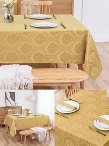 1pc Splash-Proof Rectangular Multi-Size Jacquard Tablecloth, Retro Pattern Luxury Texture Exquisite Jacquard Tablecloth, Washable Polyester Decorative Tablecloth, Suitable For Various Dining Occasions, Holidays Or Formal Events - Yellow - View 4