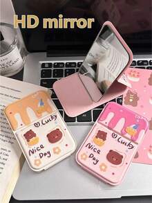 Cute Portable Makeup Mirror, Compact Handheld Folding Vanity Mirror For Student Dorm And Desktop - Multicolor - View 1