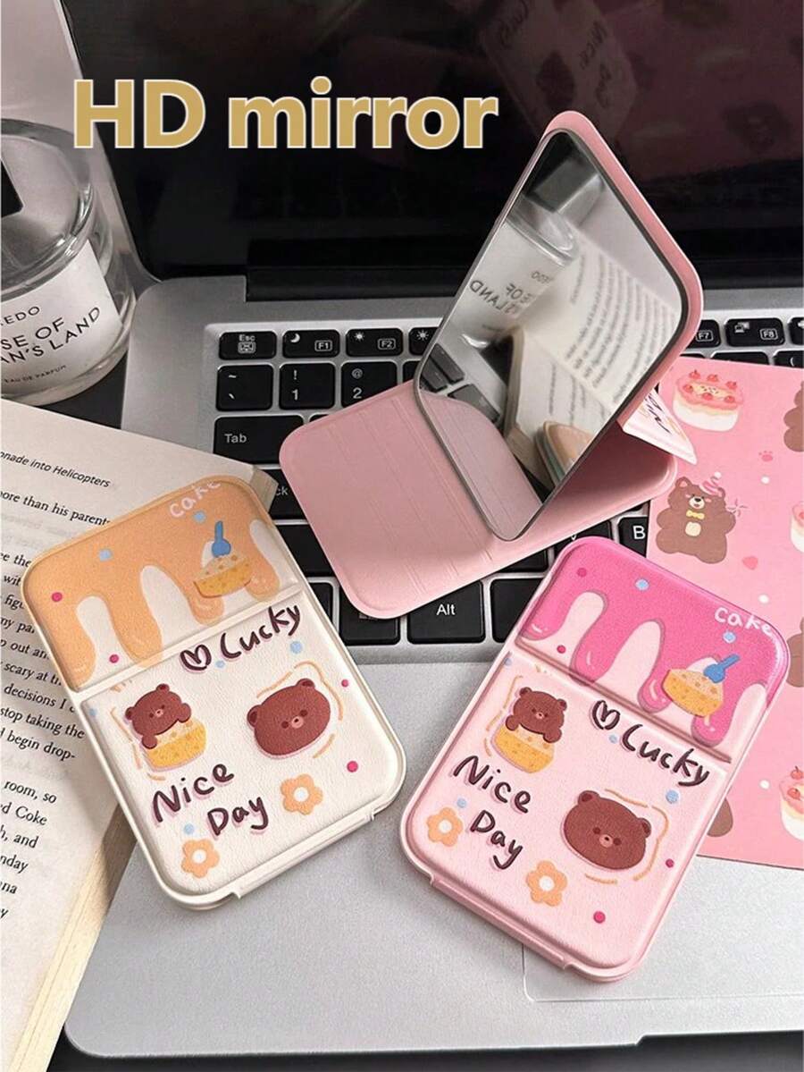 Cute Portable Makeup Mirror, Compact Handheld Folding Vanity Mirror For Student Dorm And Desktop - Multicolor - View 1