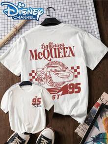 Disney Officially Licensed Tletter Print T-Shirt, Short Sleeve Crew Neck Casual Top For Summer & Spring, Women's Clothing - 白色 - 查看 1