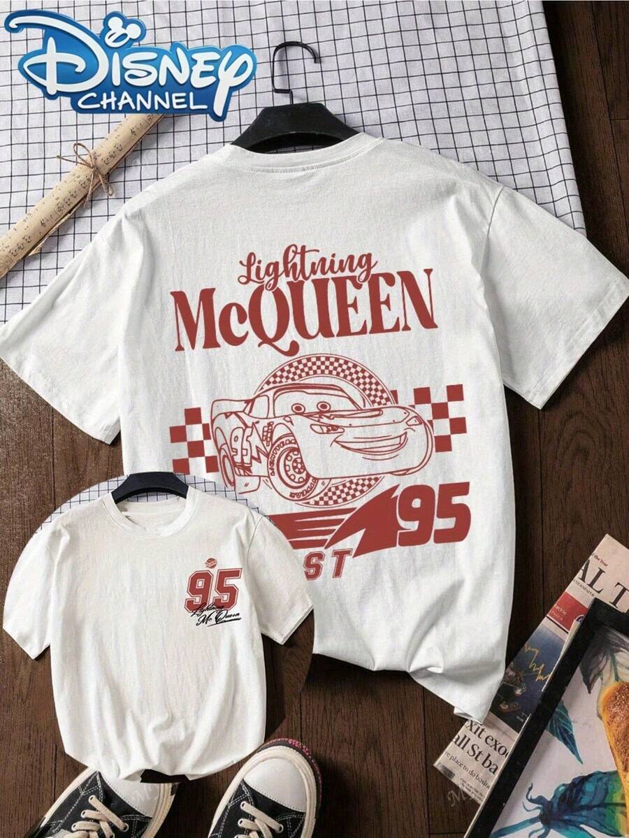 Disney Officially Licensed Tletter Print T-Shirt, Short Sleeve Crew Neck Casual Top For Summer & Spring, Women's Clothing - 白色 - 查看 1