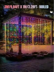 100/200/300 LED 太阳能户外窗帘灯，8 种模式，IP65 防水庭院装饰灯，适用于花园、庭院、墙壁、凉亭、屋檐、派对、露台、情人节、家居、生日、节日、婚礼、圣诞节（白光/暖白光/多色） - Solar Led String Light - 查看 12