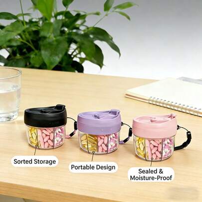 Cea mai recentă cutie mini portabilă pentru medicamente, cutie de depozitare a vitaminelor cu 7 compartimente, design de deschidere anti-confuzie pentru acces facil, sticlă de medicamente pentru călătorie