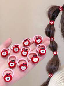10 pièces/paquet Mini Chouchous décoratifs de fruits mignons, Supports de queue de cheval à haute élasticité, Accessoires de cheveux pour filles, Pinces à cheveux en résine ABS en forme de pomme/fraise, Élastiques à cheveux, Cordes à cheveux élastiques - Multicolore - Voir 1