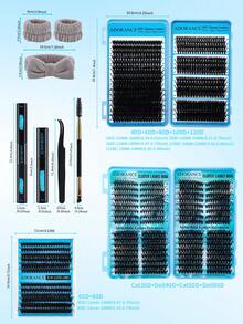 ADORANCE Lashes Clusters Kit – 1440Pcs Volume False Eyelash Extensions, D Curl Wispy Individual Eyelashes. Complete Set With Lash Bond & Seal, Remover, Tweezers, Brush, Headband And Wristband, Perfect For Daily Wear, Dating, Parties, Makeup Practice And Home DIY Lash Extensions. - Black - View 2