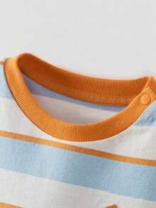 mini bala Áo thun ngắn tay kẻ sọc 100% cotton cho trẻ em, áo kiểu dáng thoải mái, thoáng khí, phối màu dành cho bé vào mùa hè. - tông màu xanh trắng - Xem 6