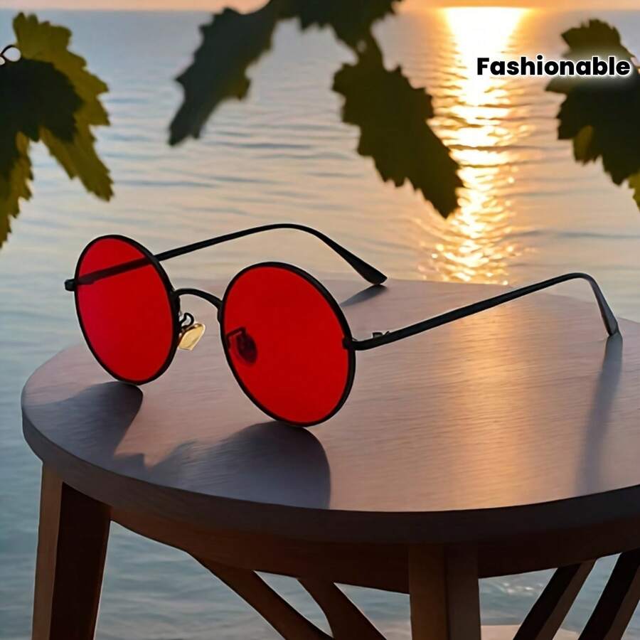 Stainless Steel Frame Retro Punk Style  Round , Hip-Hop Round Frame  For Men And Women, Korean Style , Perfect For Outdoor Activities, Golf, And Parties - Gọng đen, tròng kính xám - Xem 1