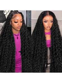 34 Inch Lace Front Wig, 13x4 High Definition Transparent Lace, 200% Density Curly Wet Wave Lace Front Wig, Glueless Human Hair Wig For Women - Natural & Black - View 9