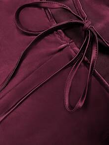 Women's Elegant Spaghetti Strap Asymmetric Ruffle Decor Backless Tie-Up Waist Split Hem Dress, Suitable For Banquet, Party, Wedding Bridesmaid Spring - Burgundy - View 5