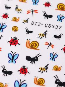 2 piezas Pegatinas de arte de uñas de mini insectos lindos, calcomanías de uñas adorables de mariquita/mariposa/libélula/hormiga/caracol, decoraciones de uñas DIY de primavera/verano - Multicolor - Ver 5