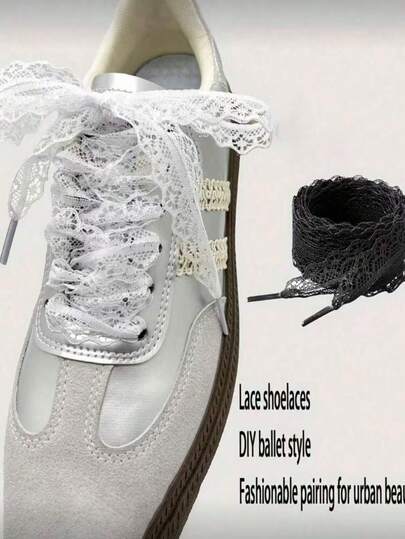 2pcs Lace Shoelaces, Cute Ballerina Style Accessories, Black & White Silk Lace Trim Shoelaces, Shoes, Suitable For Spring/Summer, Bridesmaid Gift, Room/Bedroom Decor, Beach, Travel, Unisex, Vacation, Adorable Trinket,Shoe Rack,Storage Saver,Outdoor,Garden,Travel Essential,Portable,Beach Essential,Graduation Season,Commencement,Graduation Ceremony,Graduation Gift,Graduation Present,Graduation Gift,Graduation Present,Congrats Grad,Congratulations Graduate,Valedictorian,Finish School,Graduation Party