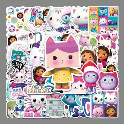 Set de 50 pegatinas decorativas impermeables con diseños de la casa de muñecas de Gabi, de dibujos animados y lindos, para teléfono, cuaderno, calcetines navideños, regalos de Navidad, decoraciones navideñas