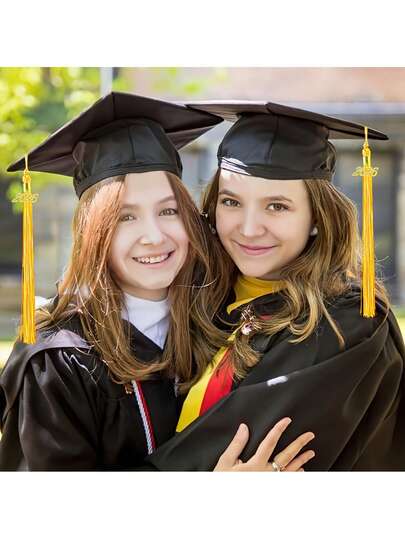 2个2026毕业帽流苏 – 多色带金色2026吊坠 | 适用于学士、硕士、博士毕业帽及毕业派对装饰