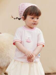 mini bala 棉质网眼女婴T恤，透气速干轻便夏季上衣，适合婴幼儿穿着，2026款 - 白紅色 - 查看 2