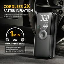 Compresor de aire portátil multifuncional Carsun 150PSI Mini inflador de neumáticos con preajuste inteligente de presión de neumáticos/inflado y desinflado/apagado automático/banco de energía/luz LED/caja de almacenamiento de accesorios con 3 adaptadores de boquilla, galardonado con el Premio de Diseño IF - modelo de pantalla digital inalámbrica de doble pantalla - Ver 3