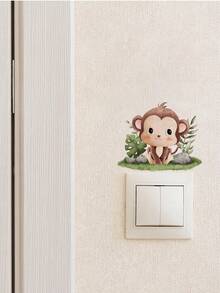 1pc Multi-Size PVC Removable Wall Sticker, Cartoon Wall Decal, Monkey Switch Sticker, Elephant Carrying Lion & Leopard, Dog Squatting, Owl Learning Park, Mouse & Cheese, Children's Elements Decorative Wall Sticker, Suitable For Bedroom, Living Room, Study, Dining Room, Bathroom, Home Wall Decor, Room Decoration - Multicolor - View 5