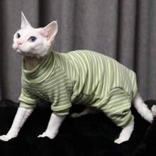 Ribbed Four-Leg Cat Sweater, Warm Base Layer For Autumn/Winter, Comfortable For Indoor Play, Suitable For Hairless Cats & Devon Rex, High Elasticity & Skin-Friendly Ribbed Knit - Green - View 15