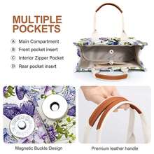 Large Capacity Canvas Tote Bag For Women,Women's Bags Crossbody Bags Work Laptop Tote Bag Large Handbags Purse, With Zipper Closure & Individual Compartments For Work College For Teacher & Nurse Crossbody Work Bible Messenger Purse Bag With Pockets - 紫色蝴蝶 - 查看 5