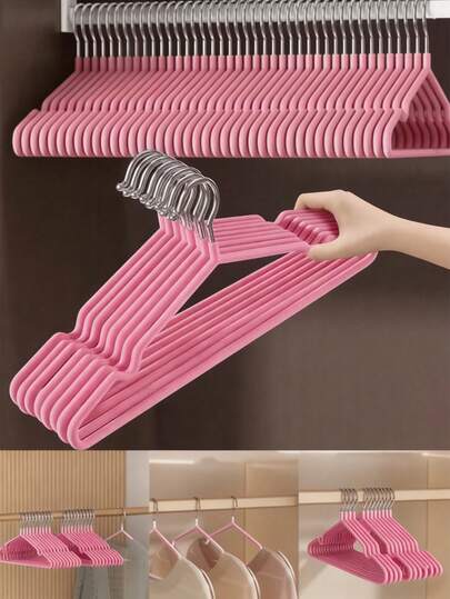 20pcs Pink Clothes Hangers, Adult-Sized Metal Hangers With Non-Slip Rubber Coating, Easy Closet Organization, Suitable For Shirts, Jackets And Coats, Rounded Grooved Design - 5/10/20pcs