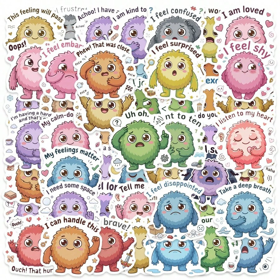 50PCS Of Cute Cartoon Plush Monster Emotion Recognition Creative Stickers, Suitable For Decorating Phone Cases And Laptops As Waterproof Stickers And Stickers, Making Them The First Choice For Festive Gifts, - Multicolor - View 1
