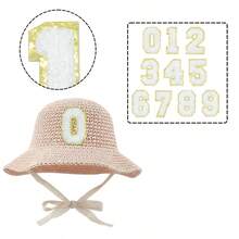 白色数字图案女童草帽，清新甜美，圆顶蕾丝系带草帽，小渔夫帽，防晒，适合春夏、海滩、乡村风格，平檐，遮阳，25℃及以上 - 彩色 - 查看 21