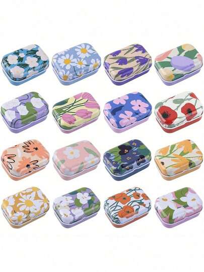 6 piezas Cajas de lata rectangulares mini con tapa, cajas de almacenamiento de joyas para decoración del hogar y la cocina, recuerdos de fiesta, Halloween y Navidad (color aleatorio)