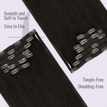 Extensiones de Cabello Real con Clip Fshine, Marrón Oscuro, 45, 120 g, Piezas, Reutilizables, Color 2 - 2.6 Clip n.° 2/3/27 - Ver 3