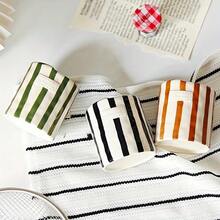 Vintage Ceramic Tea Cup - Vertical Striped Ceramic Hand-Grip Coffee Mug, Asymmetrical Shaped Ceramic Mug With Minimalist European Style, Handmade High Aesthetic Tea/Coffee Cup, Perfect For Breakfast, Afternoon Tea, Home Use, Garden, Restaurant - Ideal Gift For Friends And Family, Tea Accessories - Multicolor - View 8