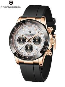 PAGANI DESIGN PAGANIDESIGN PD1664 Classic Chronograph Quartz Men Watch Stainless Steel Panda Dial Waterproof Ceramic Bezel Watch For Men - Meteorite Gold - View 2