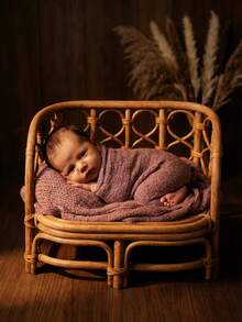 Newborn Baby Boho Style Chair Handmade Vintage Rattan Woven Posing Sofa Photography Props Studio Furniture - Multicolor - View 3