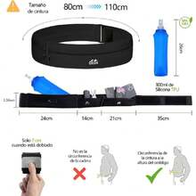 Cangurera para Correr con Botella de Agua 300ml - Tallas Ajustables Cangurera Deportiva, Impermeable Riñonera para Correr, Gimnasio, Senderismo (Cintura 80-110cm), Negro,41840341 - Multicolor - Ver 2