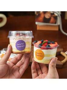 [Round Pudding Cups] 50/25pcs Round Pudding Cups, Reusable Party Cups With Lids And Spoons, Novelty Mugs, Transparent Mousse Cake Boxes, Yogurt Cups, Reusable Party Cups, Hand Wash Only, Suitable For Birthdays, Graduation Season, Bachelorette Parties, Wedding Season - View 6