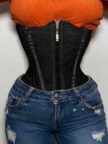 Plus Size Women Waist Trainer, Shapewear Waist Cincher, Sports Waist Belt, Shaping Garment, Button & Zipper Closure, Reinforced Compression Band - Black - View 4