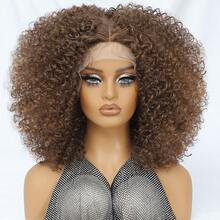 Peruca sintética afro cacheada curta ombré castanha com renda frontal de 14 polegadas, repartição em T, mechas baby hair e efeito volumoso para mulheres. - Multicolorido - Ver 26