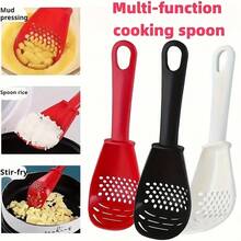 Multi-Functional Long Handle Cooking Spoon - Potato Masher, Rice Scoop, Vegetable & Fruit Crusher, Strainer, Grinder For Ginger & Garlic, Egg Beater, Egg Separator, Garlic Crusher, And Frying Pan Spatula - Multicolor - View 5