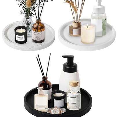 Silicone Tray, Round Tray Decorative Storage Organizer For Bathroom Toilet Tank Bedroom Kitchen Countertop, Jewelry Storage Dresser Tray For Candle, Lotion Bottle, Cosmetics