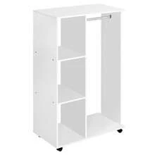 Open Wardrobe On Wheels Bedroom Wardrobe With Clothes Hanging Rail 3 Storage Shelves Mobile Garment Rack For Cloakroom Hallway White - White - View 2