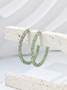 1 Pair Handmade Luxury Rhinestone Wrapped Earrings, Suitable For Daily Wear And Parties - Green - 6cm - View 3