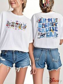 Disney Genuine Authorization, Mickey Mouse Donald Duck Pattern Printing Ladies 100% Cotton T-Shirt-Creative Cartoon Rich Printing, Breathable Light Fabric, Regular Round Neck Summer Street Casual Shirt, Black And White Wild Disney Shirt, Holiday Gift, Unisex. - trắng - Xem 1