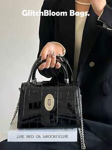 2026 New Arrival High-End Crocodile Embossed Biker Bag, Fashionable Shoulder Crossbody Bag, Versatile Dark Style - Black - View 5
