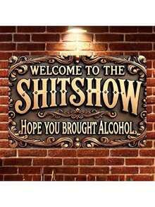 1pc "Welcome To This Mess - Hope You Brought Wine" Metal Sign - Funny Vintage Metal Plaque Suitable For Street, Yard, Shop, Garage, Bar, Kitchen, Man Cave, Bathroom, Farmhouse, Garden - Great Gift - Multicolor - View 2
