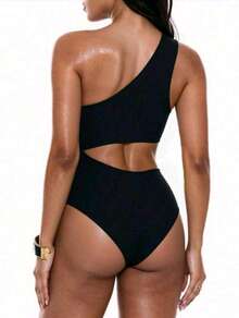 Elegant Women's Swimsuit With Ruching, Cutouts, And Ruffles For Vacations And The Beach. - màu đen - Xem 3